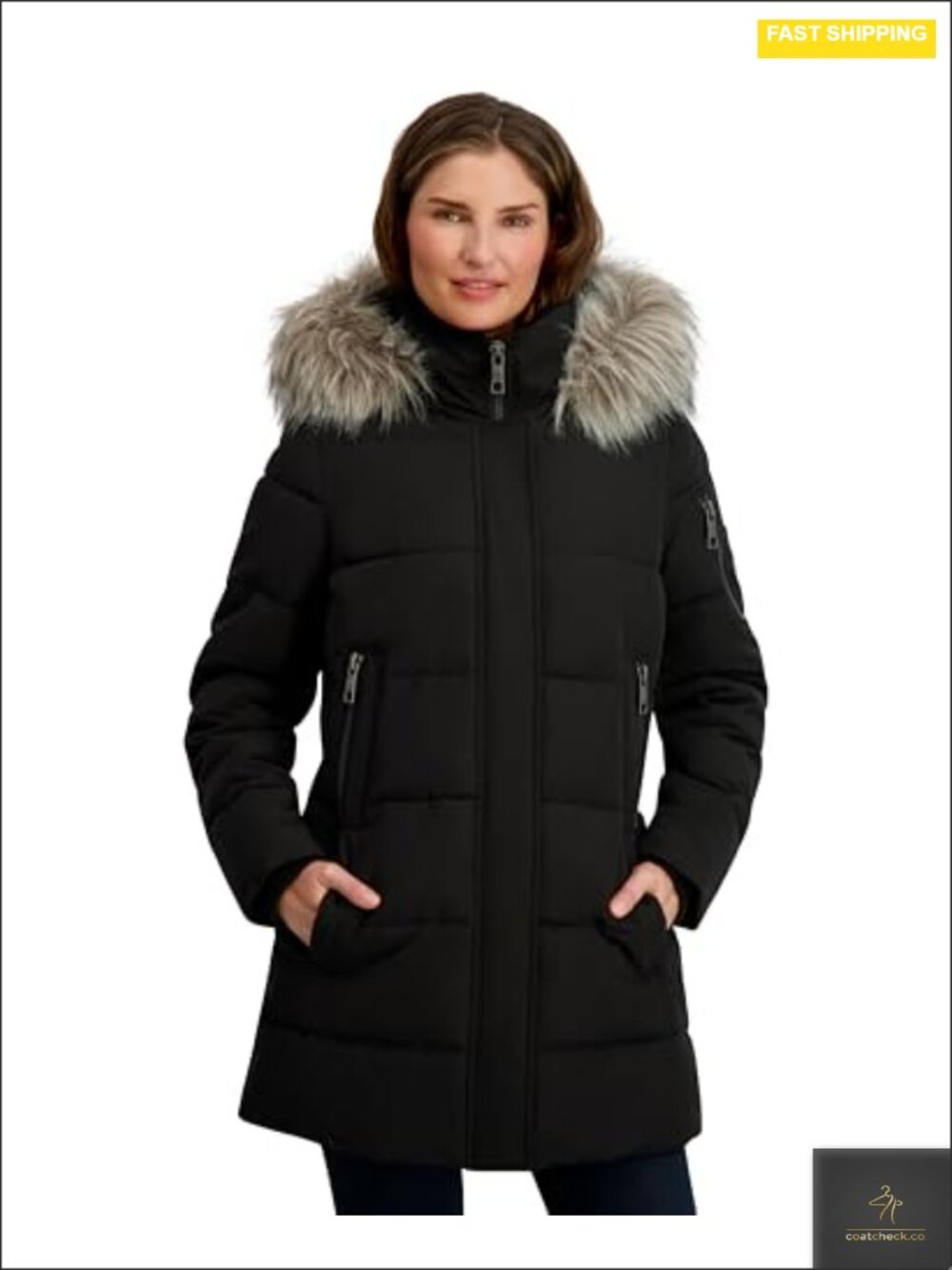 Women's Heavyweight Puffer Coat with Detachable Faux Fur Hood